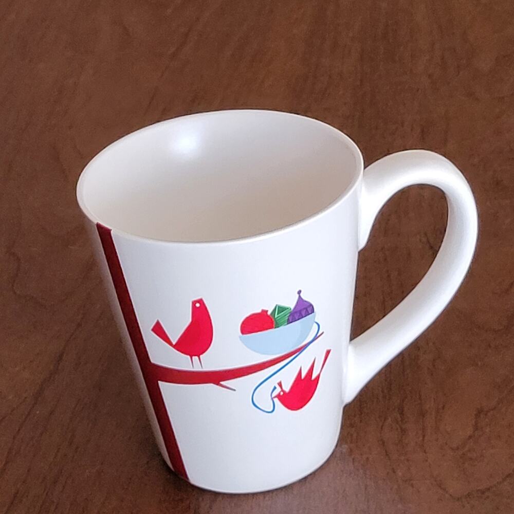 Starbucks Coffee Mug 2011 Holiday Christmas Theme Red Birds Ornaments